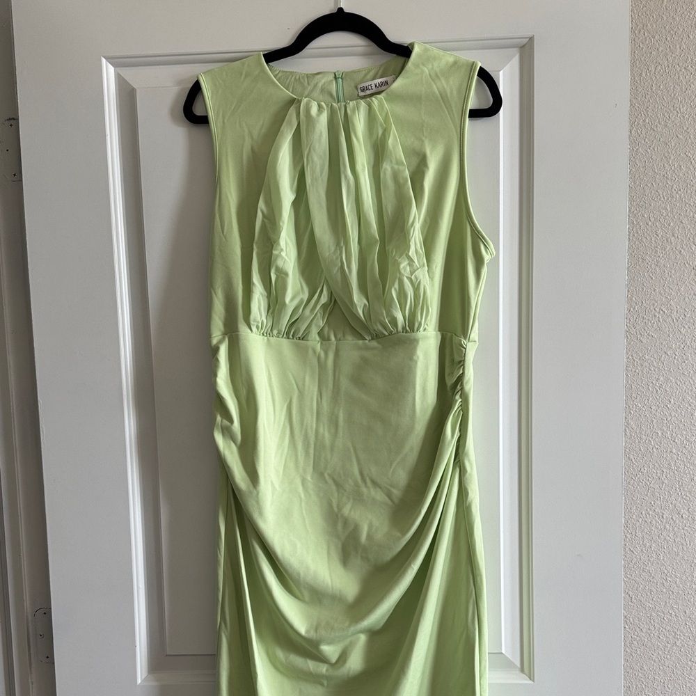 Grace Karin Pastel Green Sleeveless Midi Dress